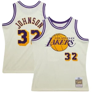 Accattivante Magic Johnson Los Angeles Lakers Chainstitch Swingman Jersey Cream  per i veri fan