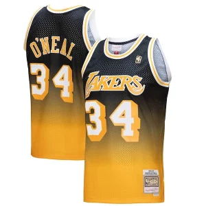 Attraente Elegante Sofisticato Shaquille O'Neal Los Angeles Lakers 1996/97 Hardwood Classics Fadeaway Swingman Player Jersey Gold/Black  per i veri fan