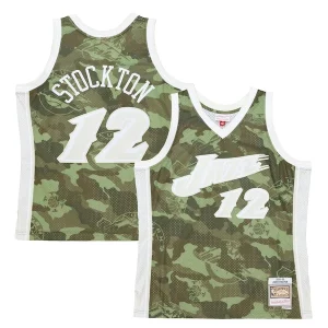 Attraente John Stockton Utah Jazz Hardwood Classics 1998/99 Ghost Green Swingman Jersey Camo  per i veri fan