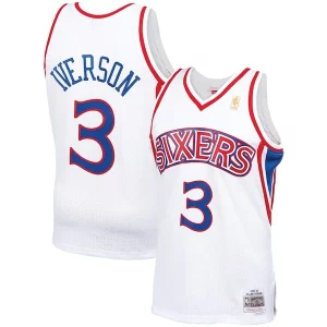 Bellissimo Resistente Allen Iverson Philadelphia 76ers 1996/97 Hardwood Classics Swingman Jersey White/Red/Royal/Black  per i veri fan