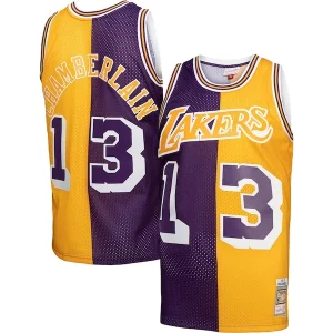 Carino Wilt Chamberlain Los Angeles Lakers Hardwood Classics 1971/72 Split Swingman Jersey Purple/Gold  per i veri fan