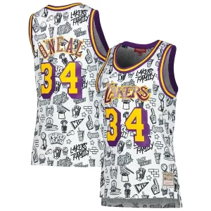 Classico Pratico Shaquille O'Neal Los Angeles Lakers Women's 1996 Doodle Swingman Jersey White  per i veri fan