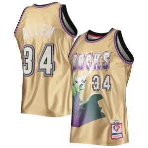 Comodo Duraturo Lussuoso Ray Allen Milwaukee Bucks 75th Anniversary 1996/97 Hardwood Classics Swingman Jersey Gold  per i veri fan
