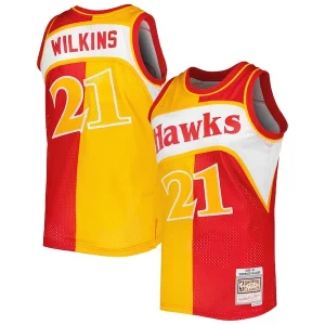 Cool Dominique Wilkins Atlanta Hawks Hardwood Classics 1986/87 Split Swingman Jersey Yellow/Red  per i veri fan