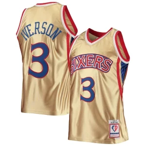 Cool Incantevole Allen Iverson Philadelphia 76ers 75th Anniversary 1996/97 Hardwood Classics Swingman Jersey Gold  per i veri fan