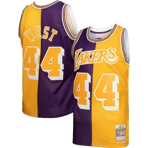 Cool Jerry West Los Angeles Lakers Hardwood Classics 1971/72 Split Swingman Jersey Purple/Gold  per i veri fan