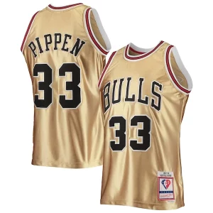 Delizioso Elegante Scottie Pippen Chicago Bulls 75th Anniversary 1997/98 Hardwood Classics Swingman Jersey Gold  per i veri fan