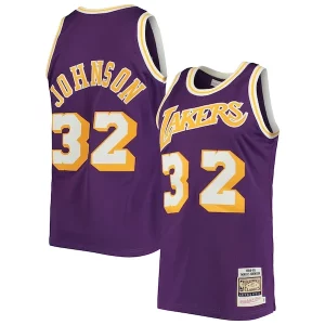 Delizioso Magnifico Magic Johnson Los Angeles Lakers 1984/85 Hardwood Classics Authentic Jersey Purple/Gold  per i veri fan