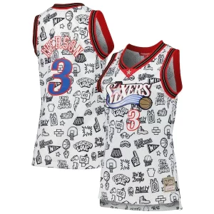 Delizioso Meraviglioso Allen Iverson Philadelphia 76ers Women's 2000 Doodle Swingman Jersey White  per i veri fan