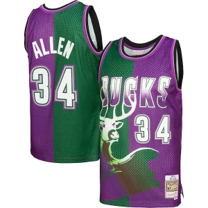 Duraturo Meraviglioso Ray Allen Milwaukee Bucks Hardwood Classics 1996/97 Split Swingman Jersey Green/Purple  per i veri fan