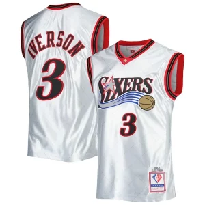 Eccezionale Allen Iverson Philadelphia 76ers 2000/01 Hardwood Classics 75th Anniversary Swingman Jersey Platinum  per i veri fan