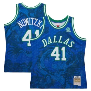 Elegante Bellissimo Dirk Nowitzki Dallas Mavericks 1998 2019 Hardwood Classics Asian Heritage 6.0 Swingman Throwback Player Jersey Blue  per i veri fan
