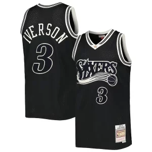 Fantastico Allen Iverson Philadelphia 76ers Hardwood Classics Off Court Swingman Jersey Black  per i veri fan