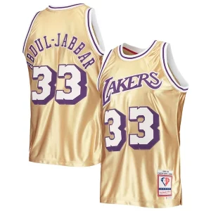 Fantastico Kareem Abdul Jabbar Los Angeles Lakers 75th Anniversary 1983/84 Hardwood Classics Swingman Jersey Gold  per i veri fan