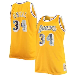 Gorgeous Accattivante Shaquille O'Neal Los Angeles Lakers Big & Tall 1996 97 NBA 75th Anniversary Diamond Swingman Jersey Gold  per i veri fan