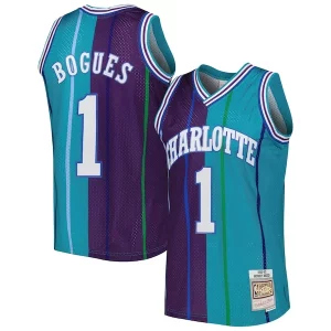 Gorgeous Attraente Muggsy Bogues Charlotte Hornets Hardwood Classics 1992/93 Split Swingman Jersey Teal/Purple  per i veri fan