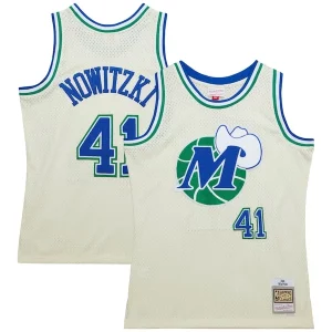 Gorgeous Pratico Dirk Nowitzki Dallas Mavericks Chainstitch Swingman Jersey Cream  per i veri fan