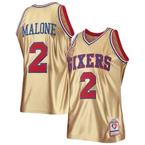 Incantevole Accattivante Moderno Moses Malone Philadelphia 76ers 75th Anniversary 1982/83 Hardwood Classics Swingman Jersey Gold  per i veri fan