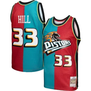 Lussuoso Raffinato Grant Hill Detroit Pistons Hardwood Classics 1999/00 Split Swingman Jersey Teal/Red  per i veri fan