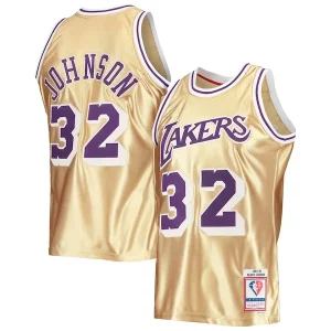 Magnifico Attraente Magic Johnson Los Angeles Lakers 75th Anniversary 1984/85 Hardwood Classics Swingman Jersey Gold  per i veri fan