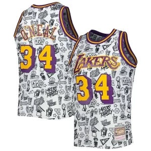 Magnifico Cool Fantastico Shaquille O'Neal Los Angeles Lakers 1996/97 Hardwood Classics Doodle Swingman Jersey White  per i veri fan