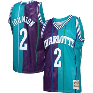 Moderno Cool Elegante Larry Johnson Charlotte Hornets Hardwood Classics Split Swingman Jersey Teal/Purple  per i veri fan