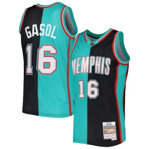Moderno Pau Gasol Memphis Grizzlies Hardwood Classics 2001/02 Split Swingman Jersey Black/Turquoise  per i veri fan