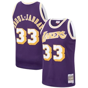 Ottimo Carino Kareem Abdul Jabbar Los Angeles Lakers Hardwood Classics Swingman Jersey Purple/Gold  per i veri fan