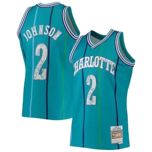 Ottimo Larry Johnson Charlotte Hornets 1996/97 Hardwood Classics NBA 75th Anniversary Diamond Swingman Jersey Teal  per i veri fan