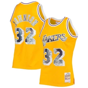 Pratico Accattivante Magic Johnson Los Angeles Lakers 1984/85 Hardwood Classics NBA 75th Anniversary Diamond Swingman Jersey Gold  per i veri fan