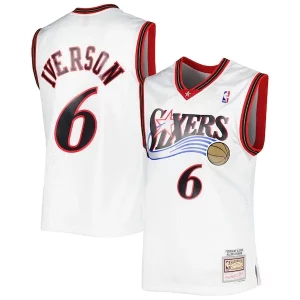 Prestigioso Trendy Lussuoso Allen Iverson Philadelphia 76ers 2001/02 Hardwood Classics Swingman Jersey White/Red  per i veri fan