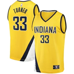 Raffinato Elegante Myles Turner Indiana Pacers Fast Break Replica Jersey Statement Edition Gold per i veri fan