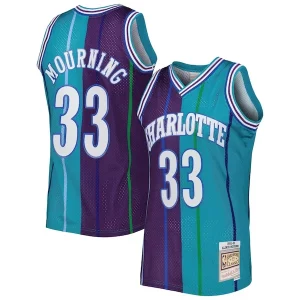 Resistente Carino Ottimo Alonzo Mourning Charlotte Hornets Hardwood Classics 1992/93 Split Swingman Jersey Teal/Purple  per i veri fan