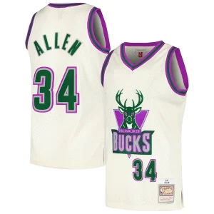 Resistente Delizioso Ray Allen Milwaukee Bucks Chainstitch Swingman Jersey Cream  per i veri fan
