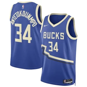 Resistente Giannis Antetokounmpo Milwaukee Bucks Nike Unisex 2024/25 Swingman Player Jersey City Edition Royal  per i veri fan