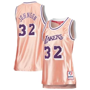 Resistente Magic Johnson Los Angeles Lakers Women's 75th Anniversary Rose Gold 1984 Swingman Jersey Pink  per i veri fan
