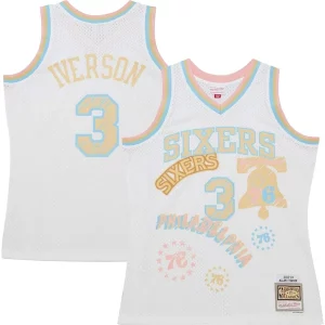 Sofisticato Delizioso Allen Iverson Philadelphia 76ers 2002/03 Swingman Sidewalk Sketch Jersey White  per i veri fan