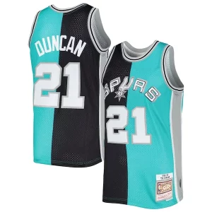 Sofisticato Tim Duncan San Antonio Spurs Hardwood Classics 1998/99 Split Swingman Jersey Black/Teal  per i veri fan