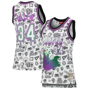 Splendido Ottimo Comodo Ray Allen Milwaukee Bucks Women's 1996 Doodle Swingman Jersey White  per i veri fan