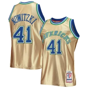 Splendido Raffinato Accattivante Dirk Nowitzki Dallas Mavericks 75th Anniversary 1998/99 Hardwood Classics Swingman Jersey Gold  per i veri fan