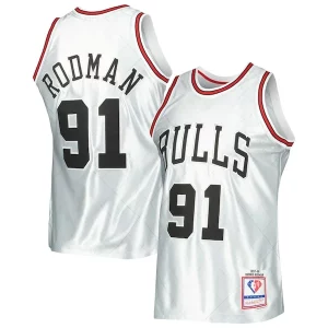 Stupendo Magnifico Dennis Rodman Chicago Bulls 1997/98 Hardwood Classics 75th Anniversary Swingman Jersey Platinum  per i veri fan