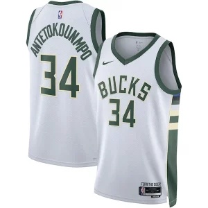 Trendy Bellissimo Raffinato Giannis Antetokounmpo Milwaukee Bucks Nike Unisex Swingman Jersey Association Edition White/Hunter Green  per i veri fan