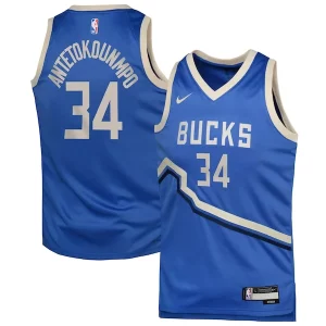 Trendy Delizioso Giannis Antetokounmpo Milwaukee Bucks Nike Youth 2024/25 Swingman Player Jersey City Edition Royal  per i veri fan