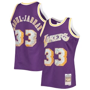 Trendy Elegante Kareem Abdul Jabbar Los Angeles Lakers 1996 97 Hardwood Classics NBA 75th Anniversary Diamond Swingman Jersey Purple  per i veri fan