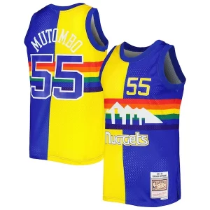 Trendy Meraviglioso Dikembe Mutombo Denver Nuggets Hardwood Classics 1991/92 Split Swingman Jersey Royal/Gold  per i veri fan