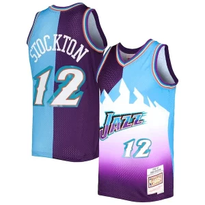 Versatile Fantastico Ottimo John Stockton Utah Jazz Hardwood Classics 1996/97 Split Swingman Jersey Purple/Turquoise  per i veri fan