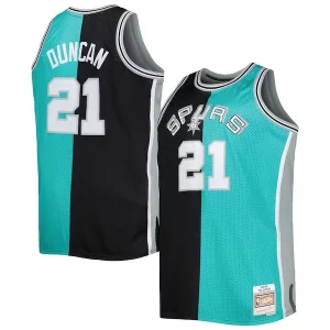 Versatile Tim Duncan San Antonio Spurs Big & Tall Hardwood Classics 1998/99 Split Swingman Jersey Black/Teal  per i veri fan